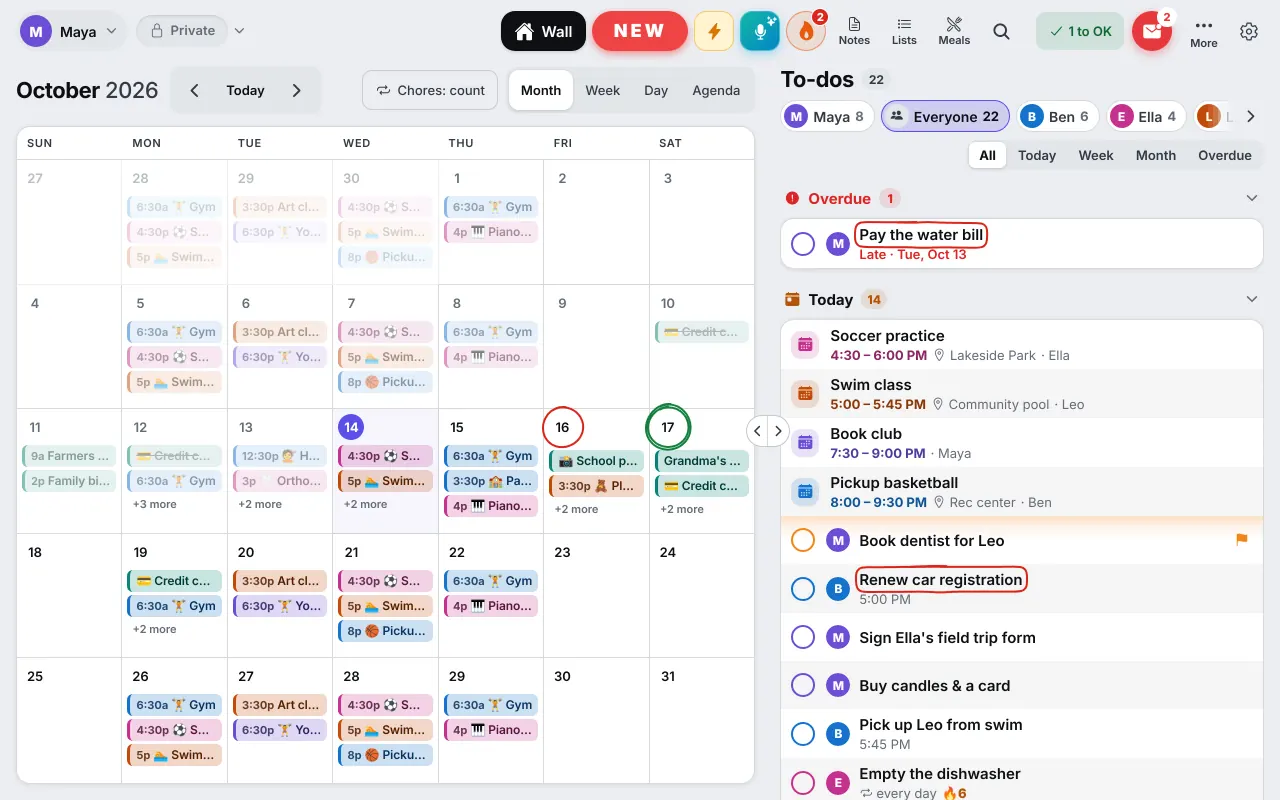 Month view on a tablet with a deadline circled in red on its day number, and the to-do list beside it